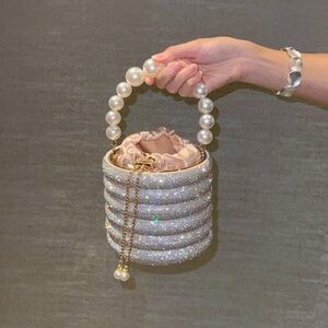 Sparkling Silver Pearl Handle Mini Bag